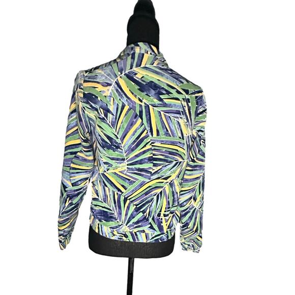 Halogen Tropical Palm Print Bomber Jacket – Blue, Green & Yellow - Picture 3 of 7